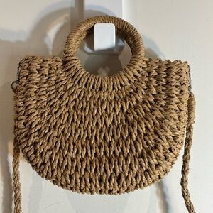 CROSSBODY Woven Tan Handbag Metal Hardware Interior Pouch with Drawstring